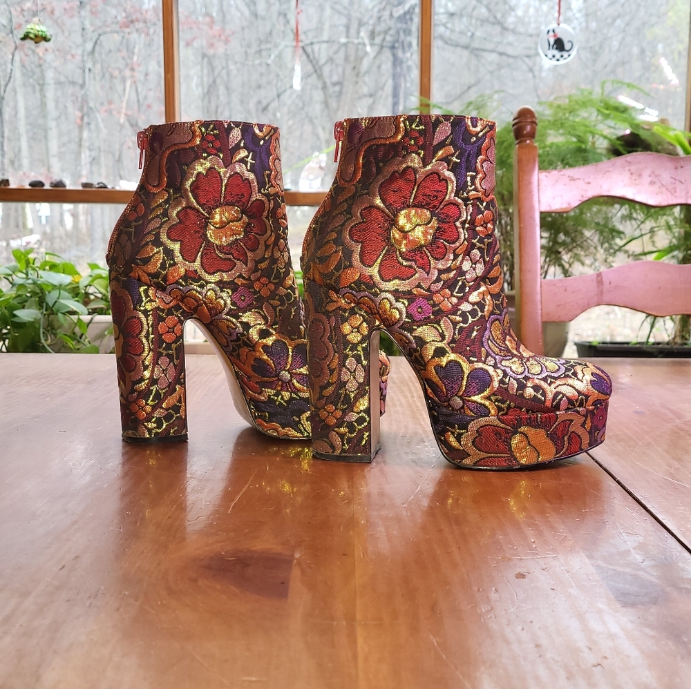 Floral Platform Metallic Brocade Ankle Boot 6.5 - Picture 6 of 11